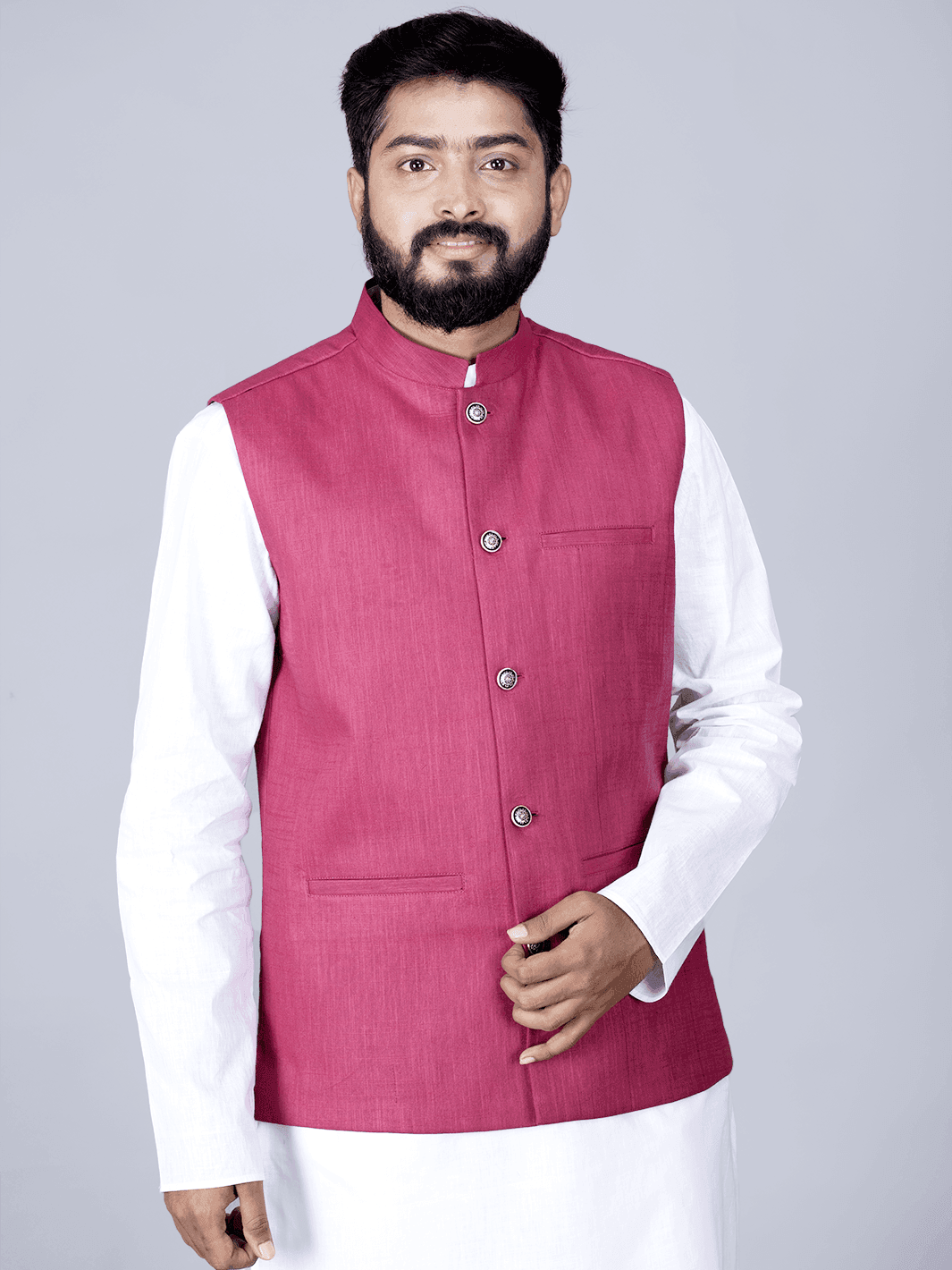 Maroon Handwoven Cotton Modi Jacket - WeaversIndia