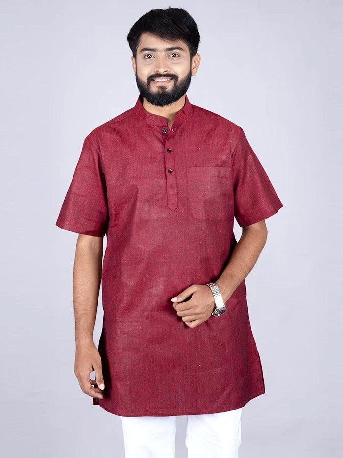 Maroon Handwoven Organic Cotton Men Kurta - WeaversIndia