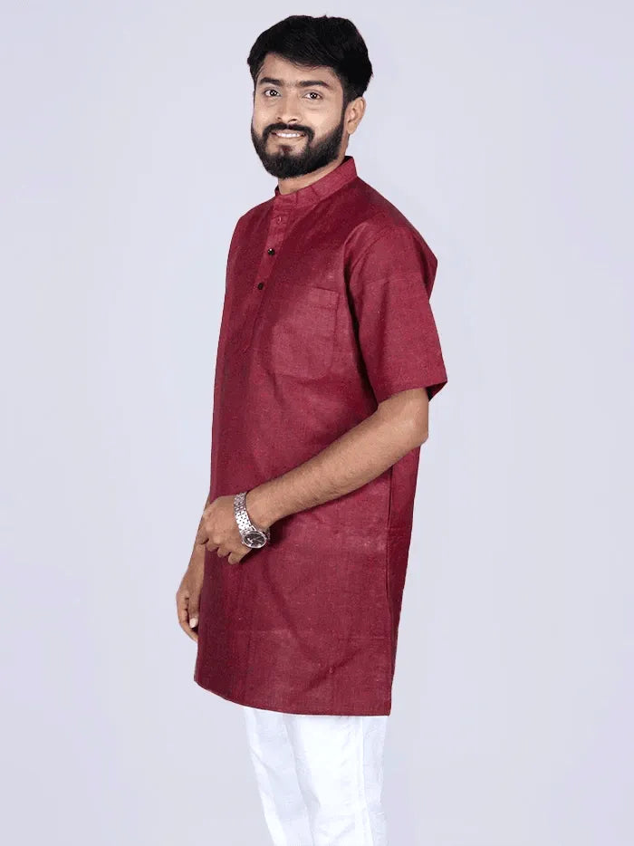 Maroon Handwoven Organic Cotton Men Kurta - WeaversIndia