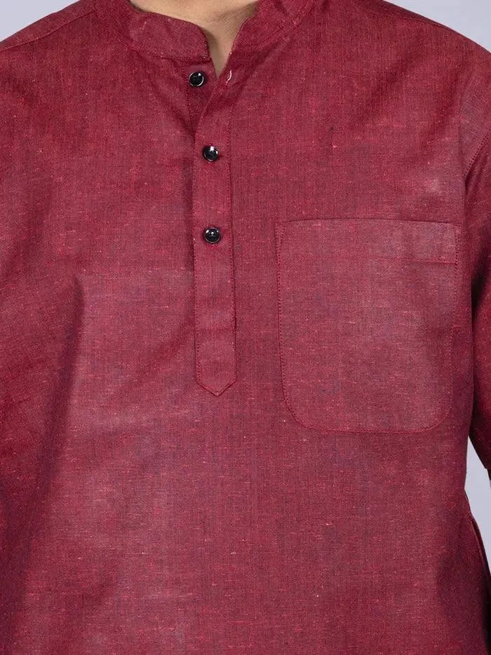 Maroon Handwoven Organic Cotton Men Kurta - WeaversIndia