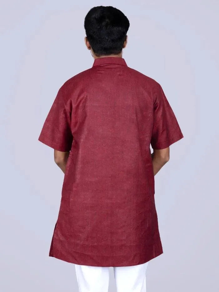 Maroon Handwoven Organic Cotton Men Kurta - WeaversIndia