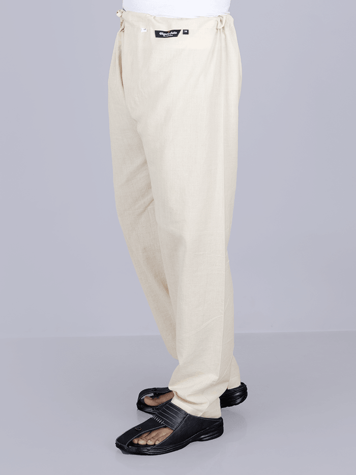 Men Solid Relaxed Fit Organic Cotton Beige color Pajama - WeaversIndia