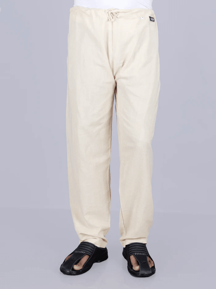 Men Solid Relaxed Fit Organic Cotton Beige color Pajama - WeaversIndia