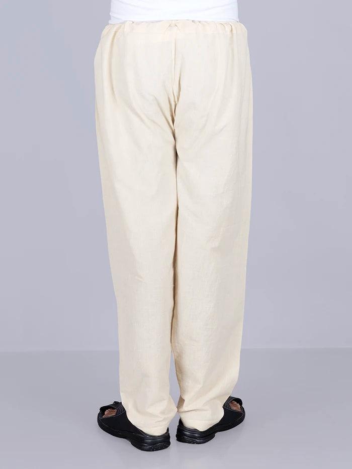 Men Solid Relaxed Fit Organic Cotton Beige color Pajama - WeaversIndia