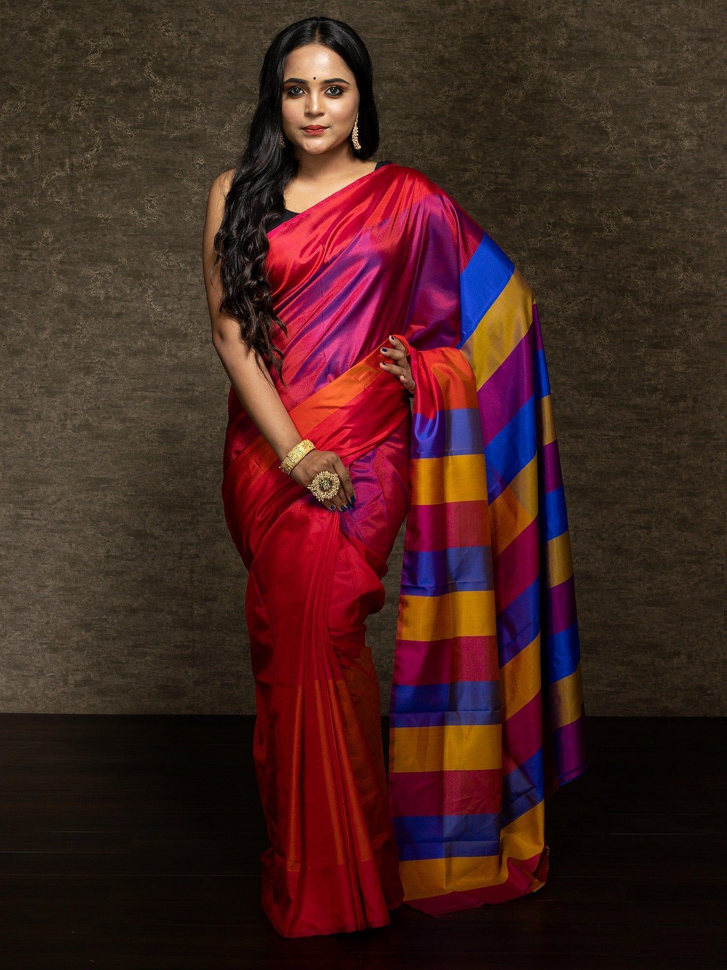 Multi Color 3d Bishnupuri Katan Silk Saree - WeaversIndia