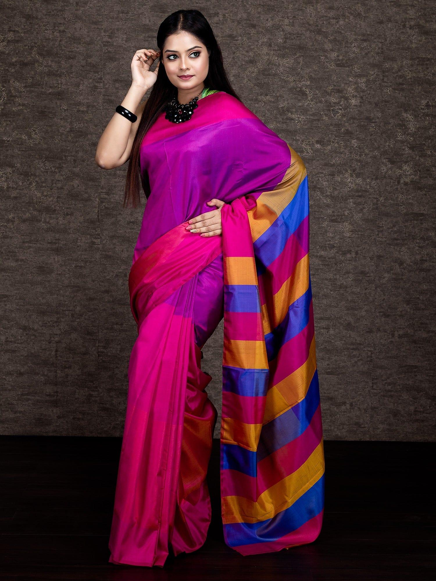 Multi Color 3d Bishnupuri Katan Silk Saree - WeaversIndia