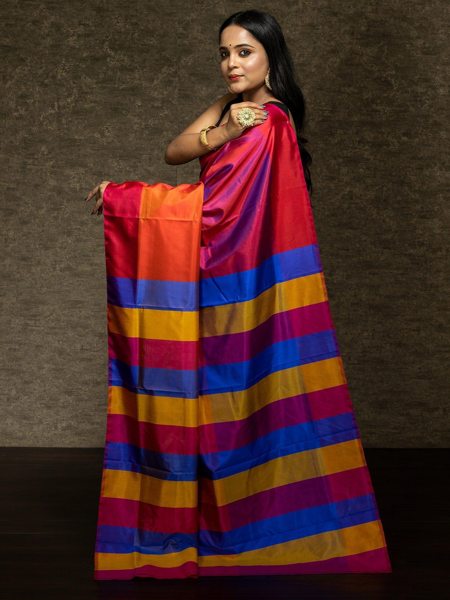 Multi Color 3d Bishnupuri Katan Silk Saree - WeaversIndia