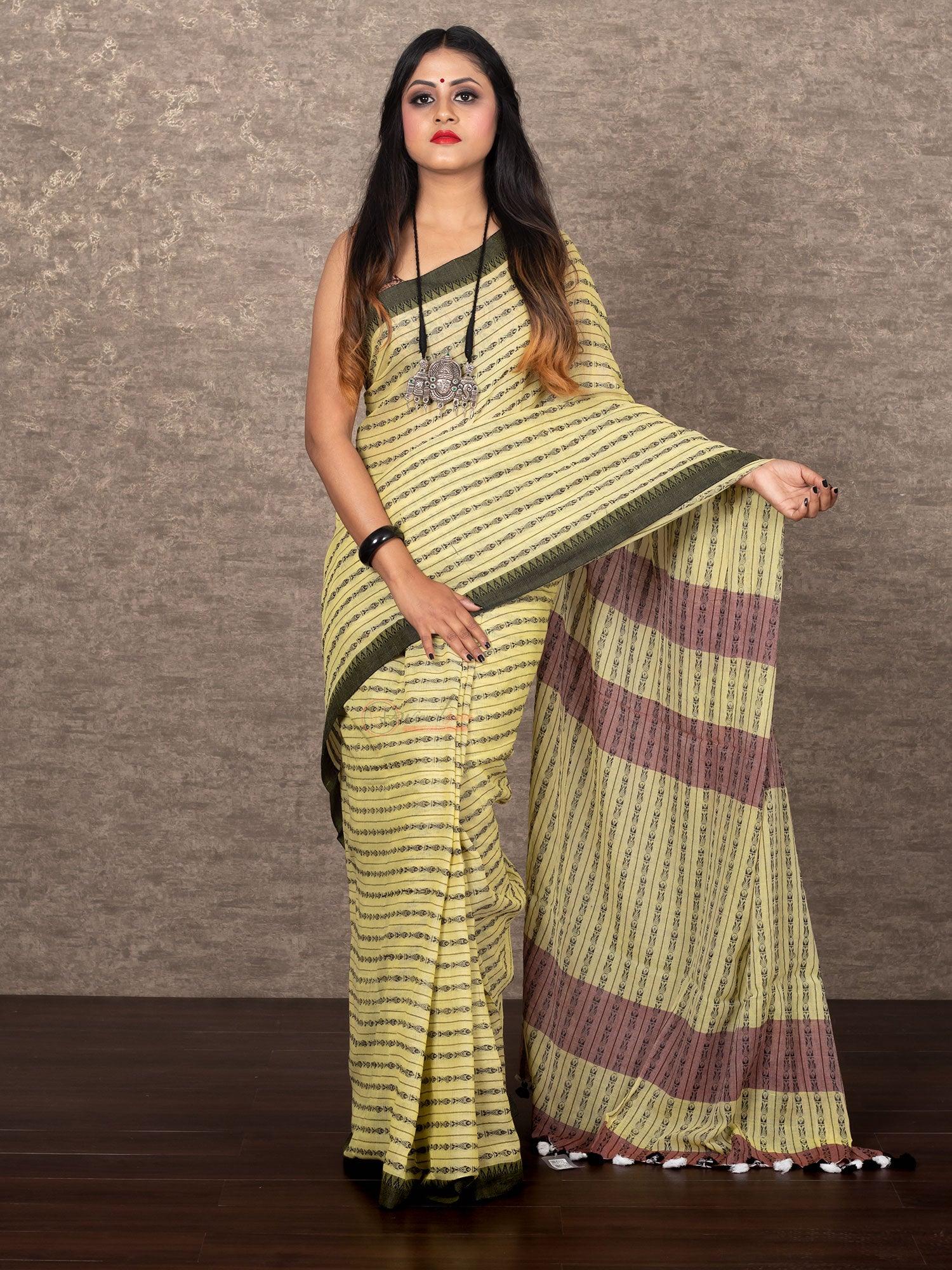 Multi Colored Woven Fish Motif Khadi Cotton Saree - WeaversIndia