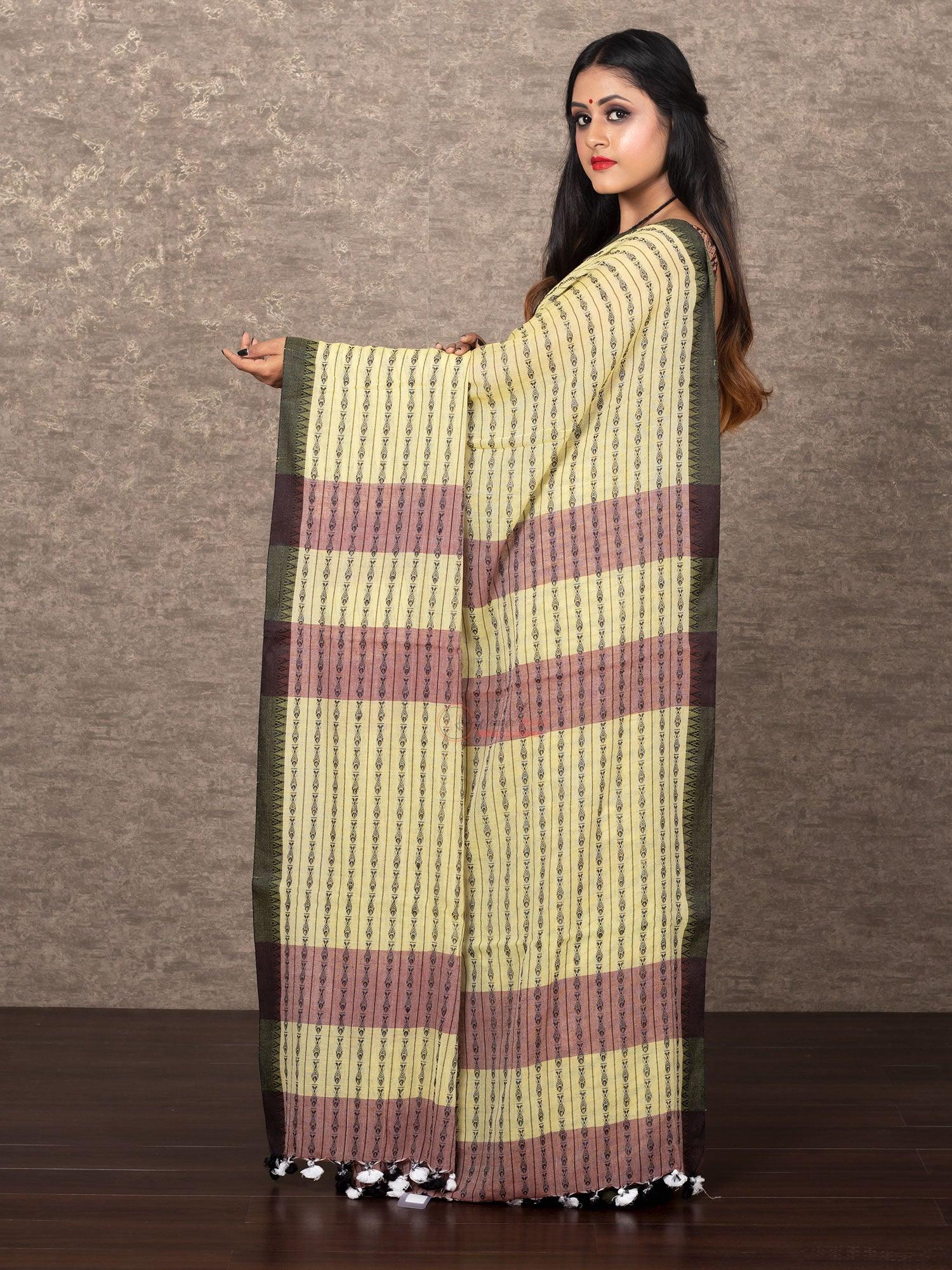 Multi Colored Woven Fish Motif Khadi Cotton Saree - WeaversIndia