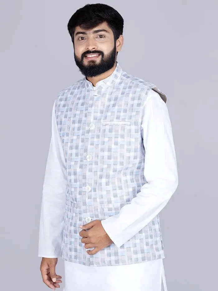 Multi Colour Printed Poly Cotton Modi Jacket - WeaversIndia