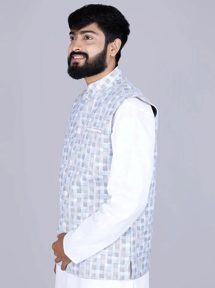 Multi Colour Printed Poly Cotton Modi Jacket - WeaversIndia