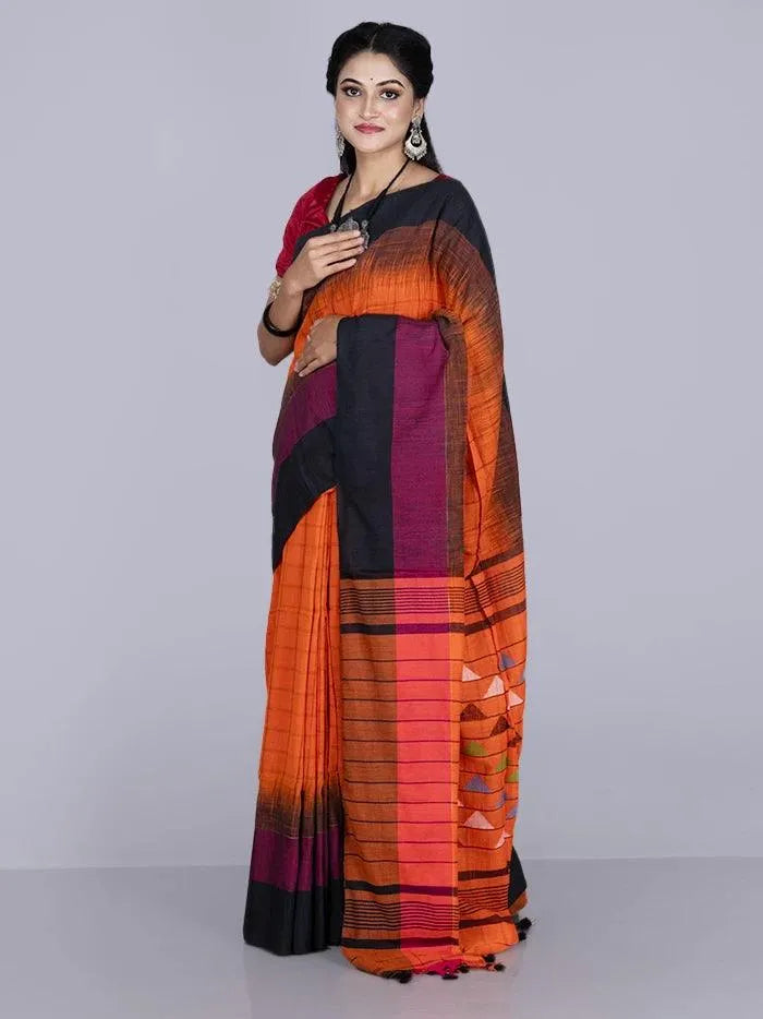 Orange Allover Cotton Saree - WeaversIndia