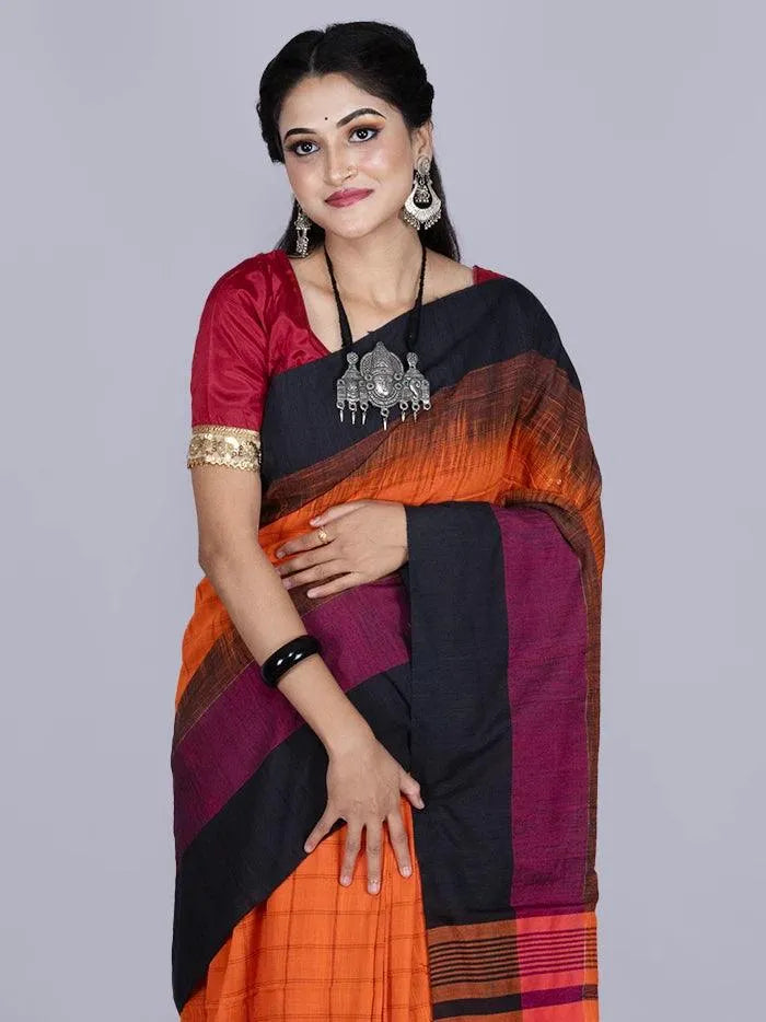 Orange Allover Cotton Saree - WeaversIndia