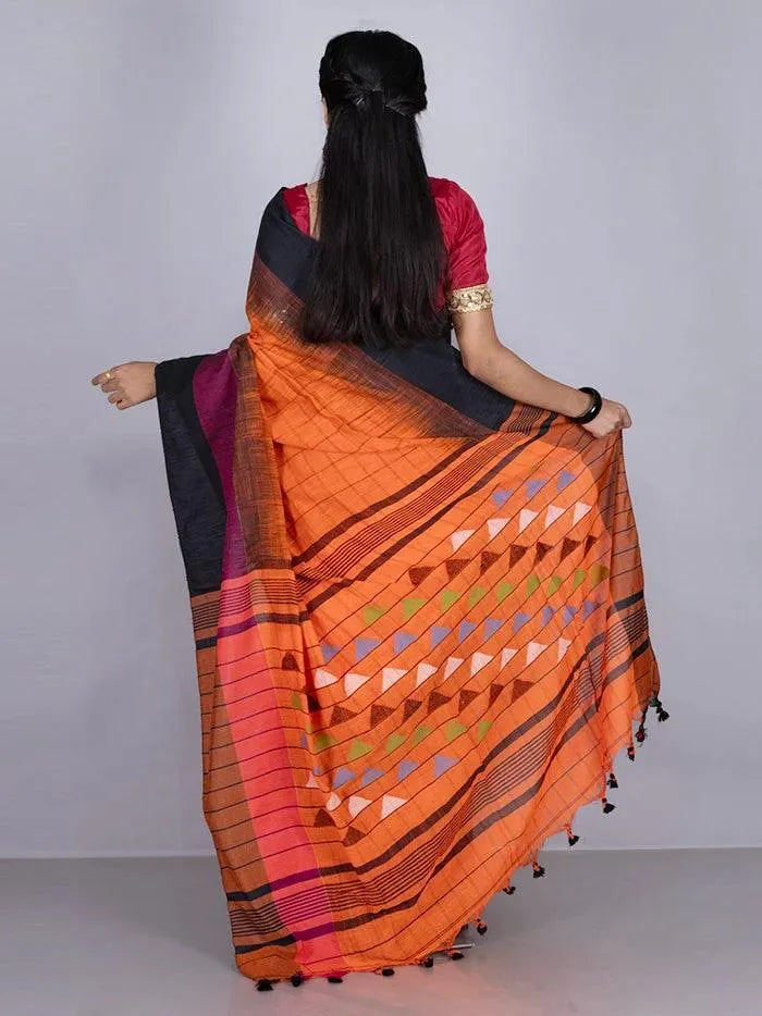 Orange Allover Cotton Saree - WeaversIndia