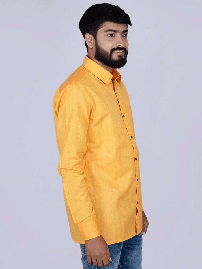 Orange Handwoven Organic Cotton Men Full Sleeves Shirt - WeaversIndia