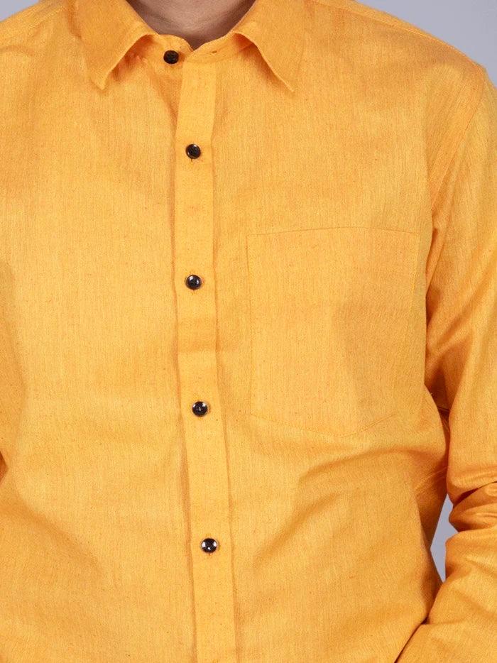 Orange Handwoven Organic Cotton Men Full Sleeves Shirt - WeaversIndia