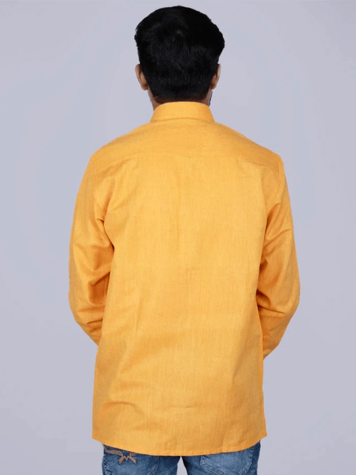 Orange Handwoven Organic Cotton Men Full Sleeves Shirt - WeaversIndia