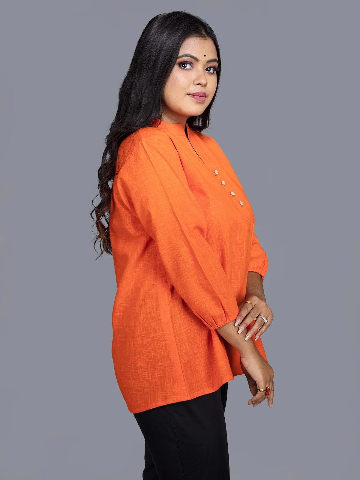 Orange Slab Cotton Top - WeaversIndia