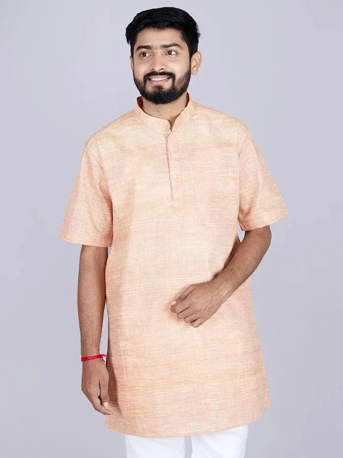 Orange Springs Handwoven Organic Cotton Men Kurta - WeaversIndia