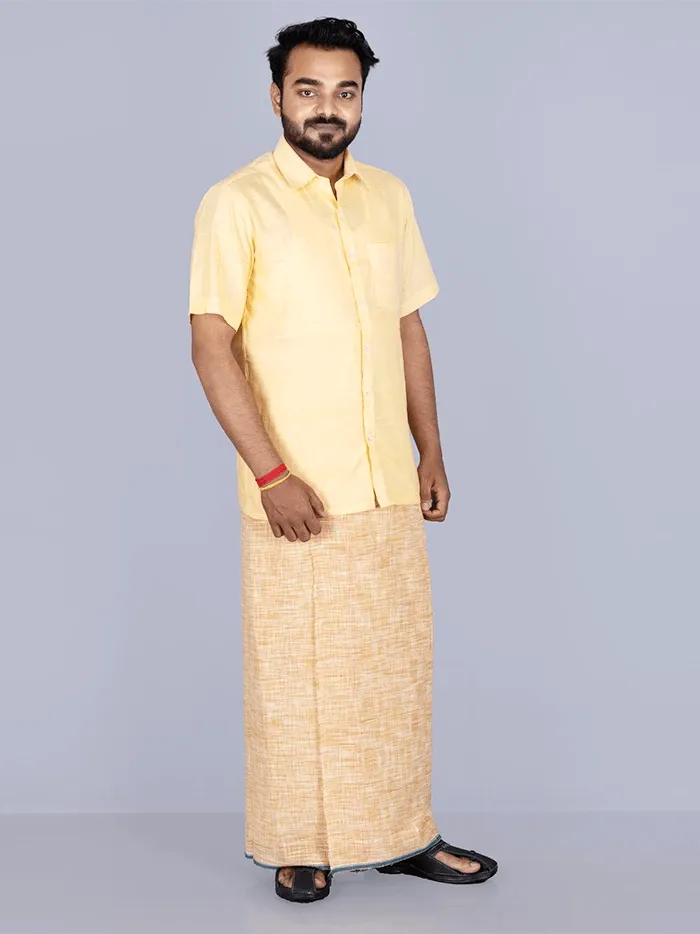 Orange Yellow Handwoven Cotton Lungi 2.10 Meter - WeaversIndia