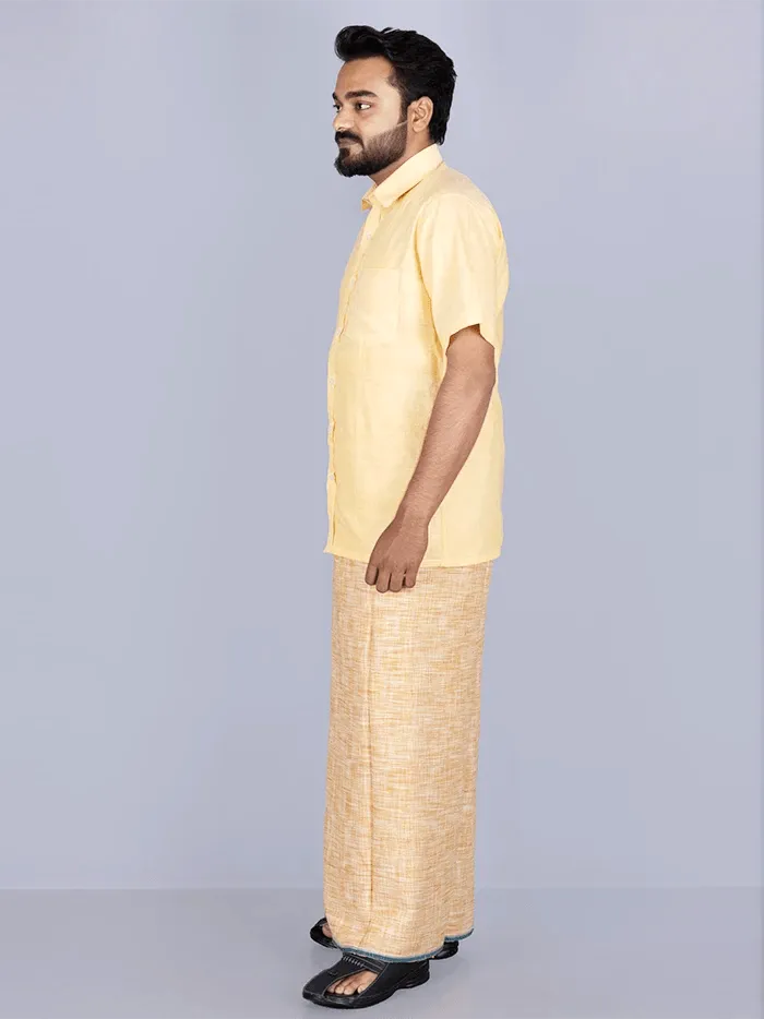 Orange Yellow Handwoven Cotton Lungi 2.10 Meter - WeaversIndia