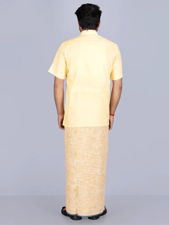 Orange Yellow Handwoven Cotton Lungi 2.10 Meter - WeaversIndia