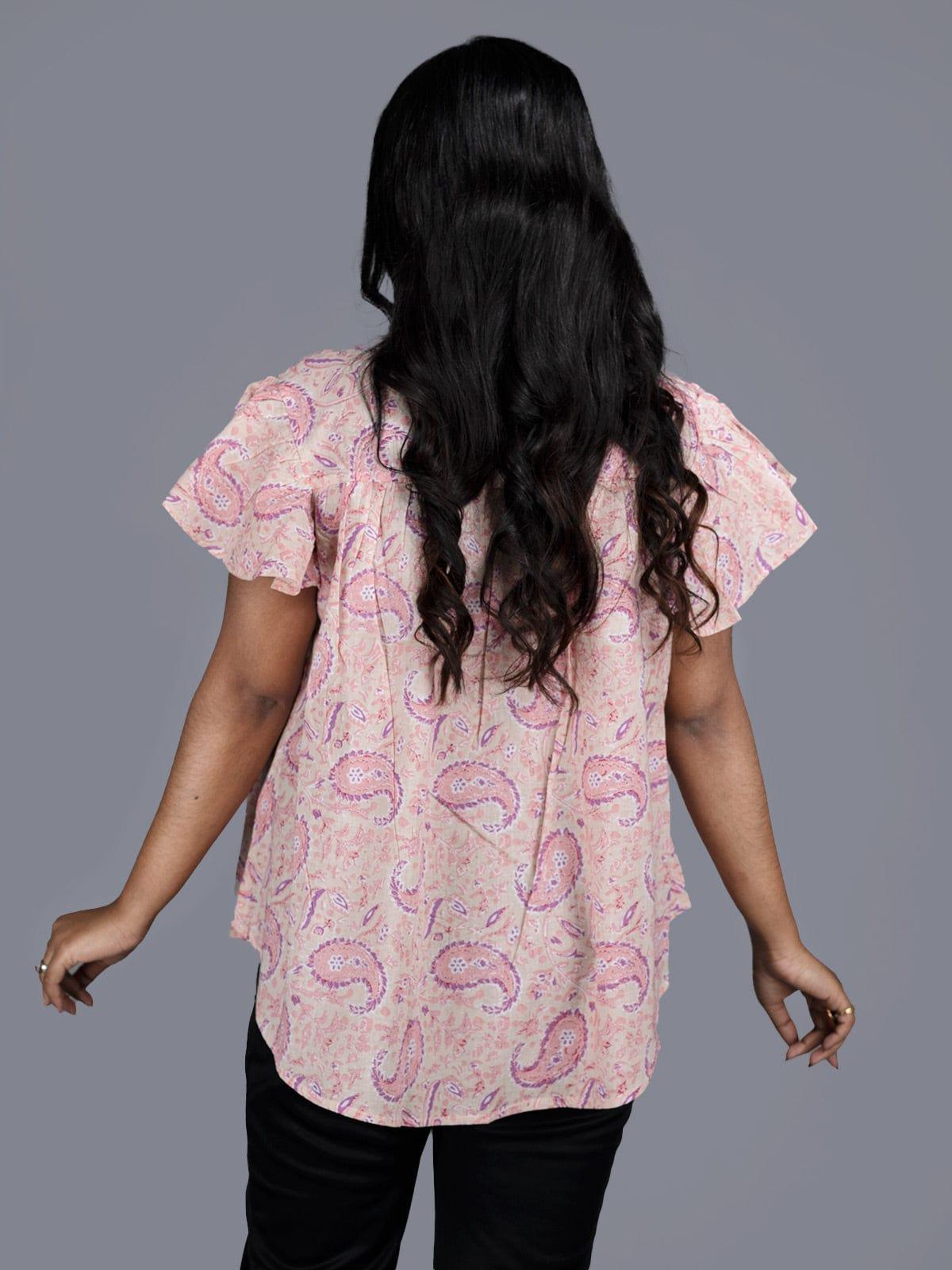 Orchid Pink Printed Cotton Top - WeaversIndia