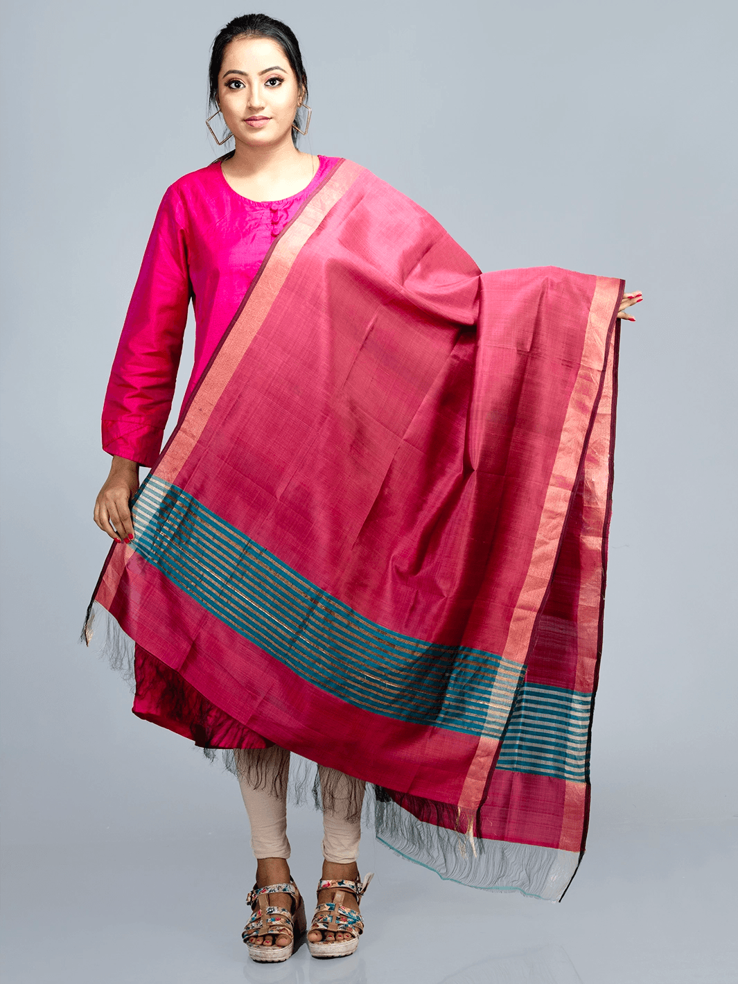 Pale Violet Red Bishnupuri Silk Dupatta - WeaversIndia