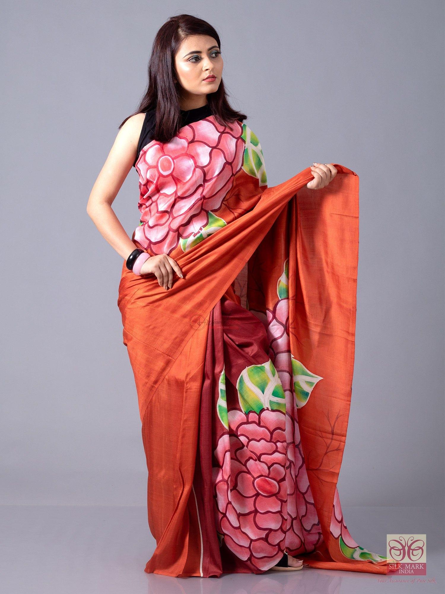 Buy Stunning Katan Silk Saree with Blue Patil and Pallu – Putul's Fashion