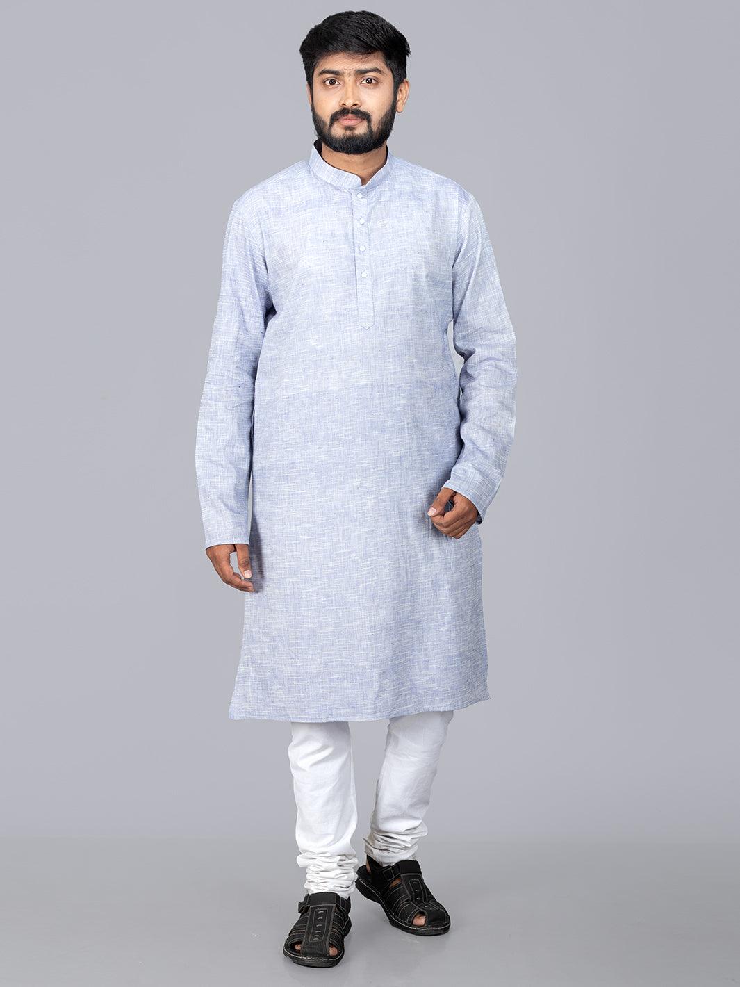 Periwinkle Springs Handwoven Organic Cotton Men Kurta - WeaversIndia