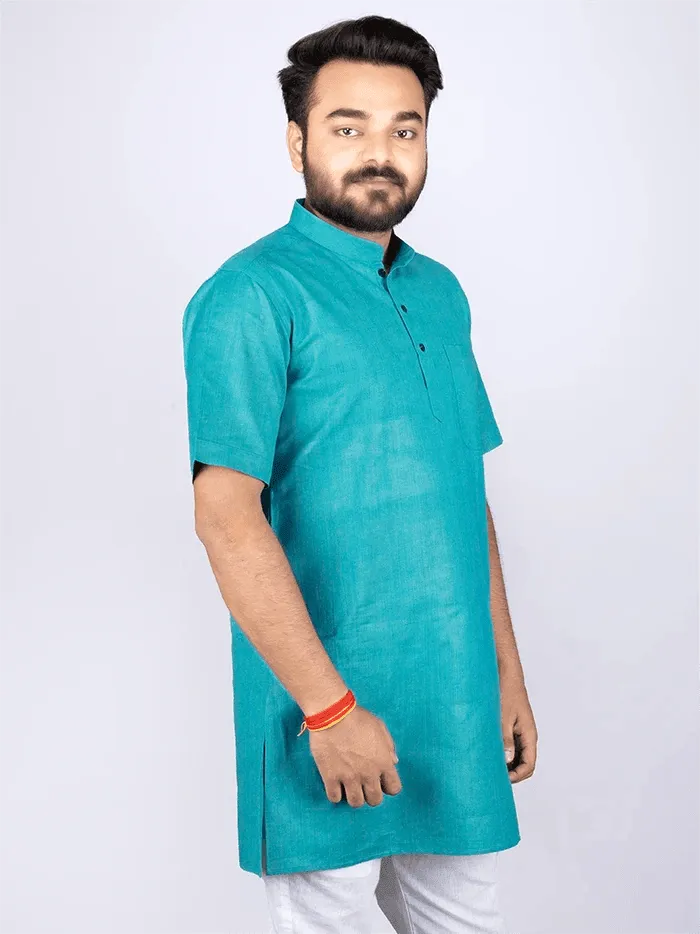 Persian Green Handwoven Organic Cotton Men Kurta - WeaversIndia