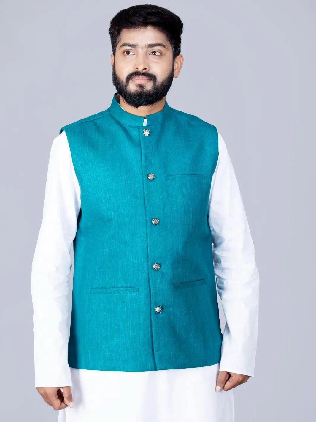 Pien Green Handwoven Cotton Modi Jacket - WeaversIndia