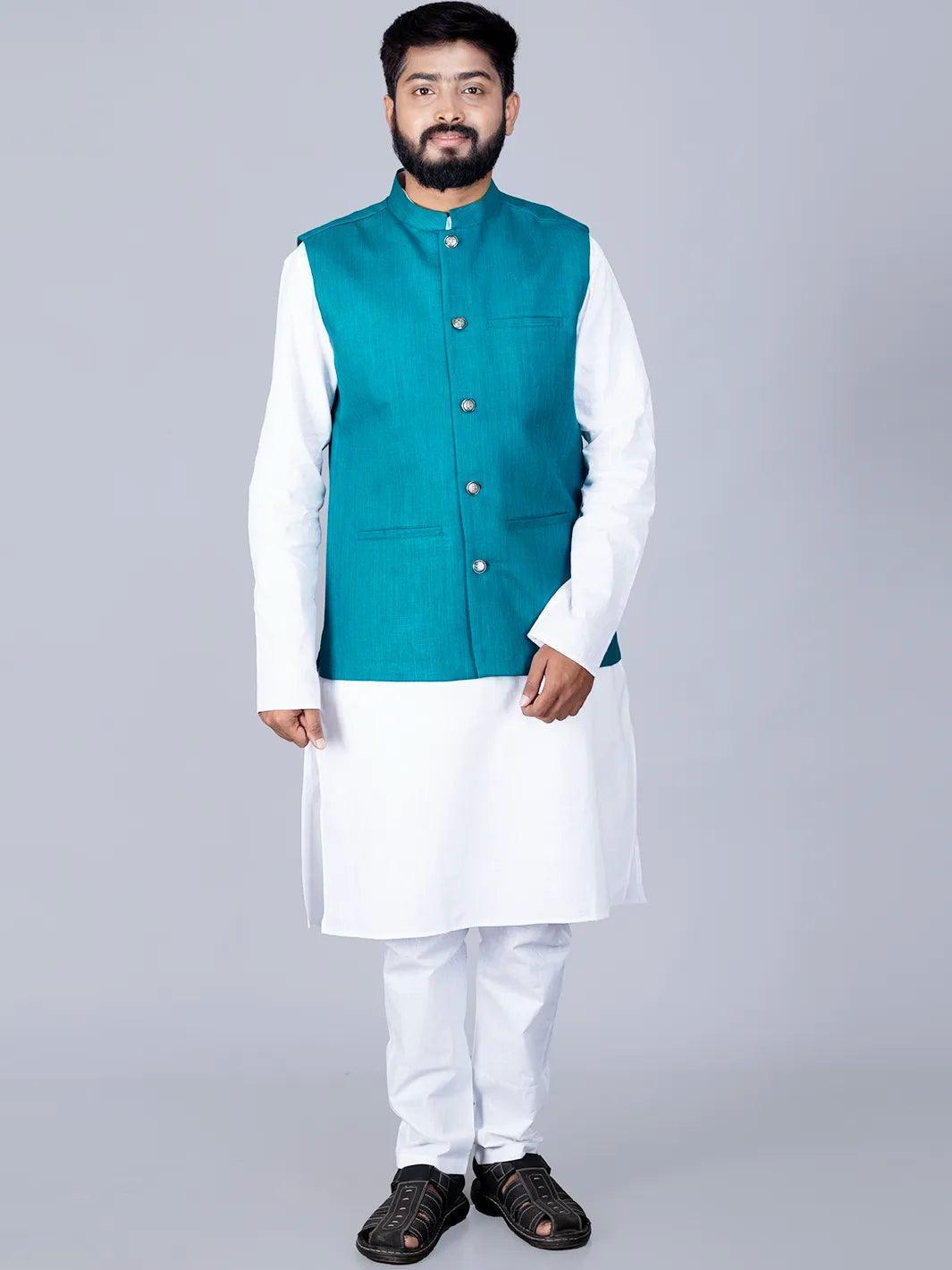 Pien Green Handwoven Cotton Modi Jacket - WeaversIndia