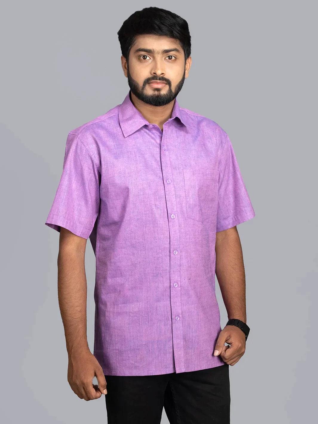 Pink Blue Handwoven Organic Cotton Formal Men Shirt - WeaversIndia