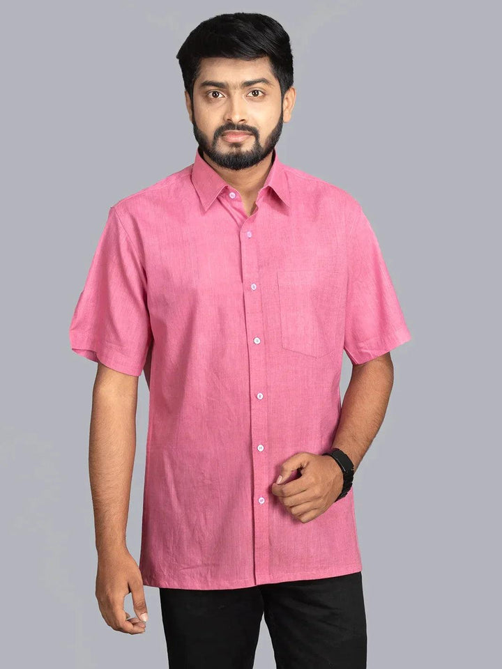 Pink Handwoven Organic Cotton Formal Men Shirt - WeaversIndia