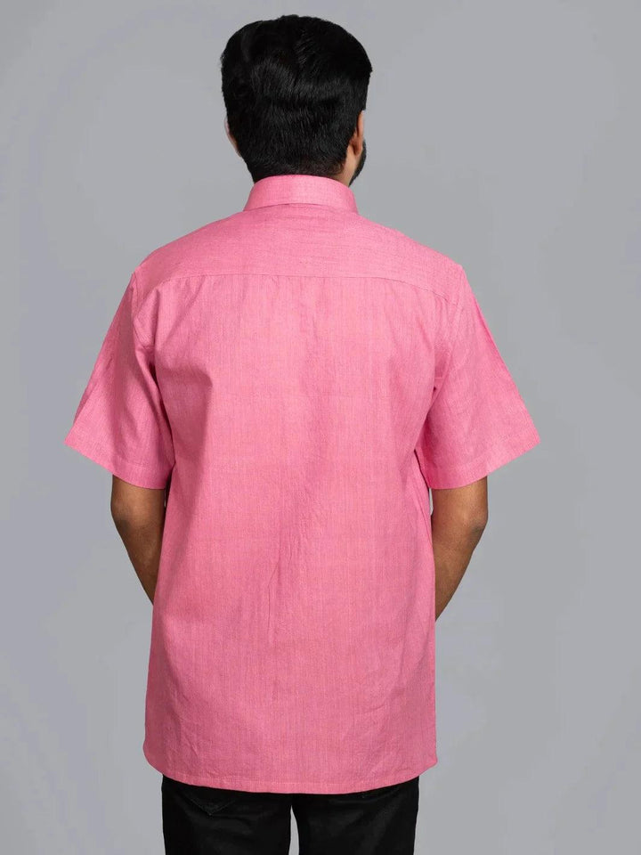 Pink Handwoven Organic Cotton Formal Men Shirt - WeaversIndia