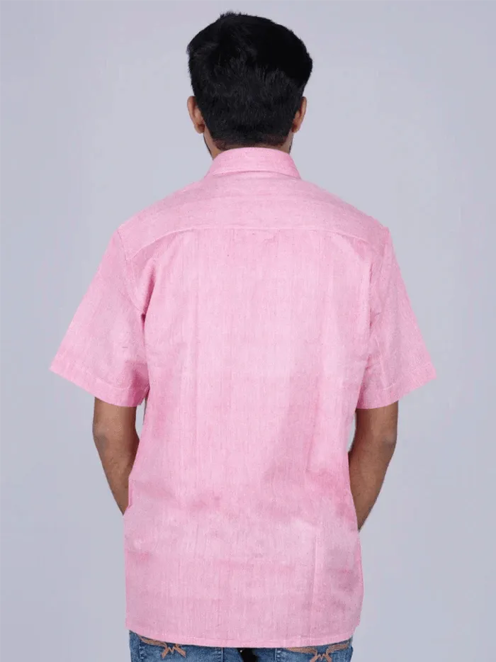 Pink Handwoven Organic Cotton Formal Men Shirt - WeaversIndia