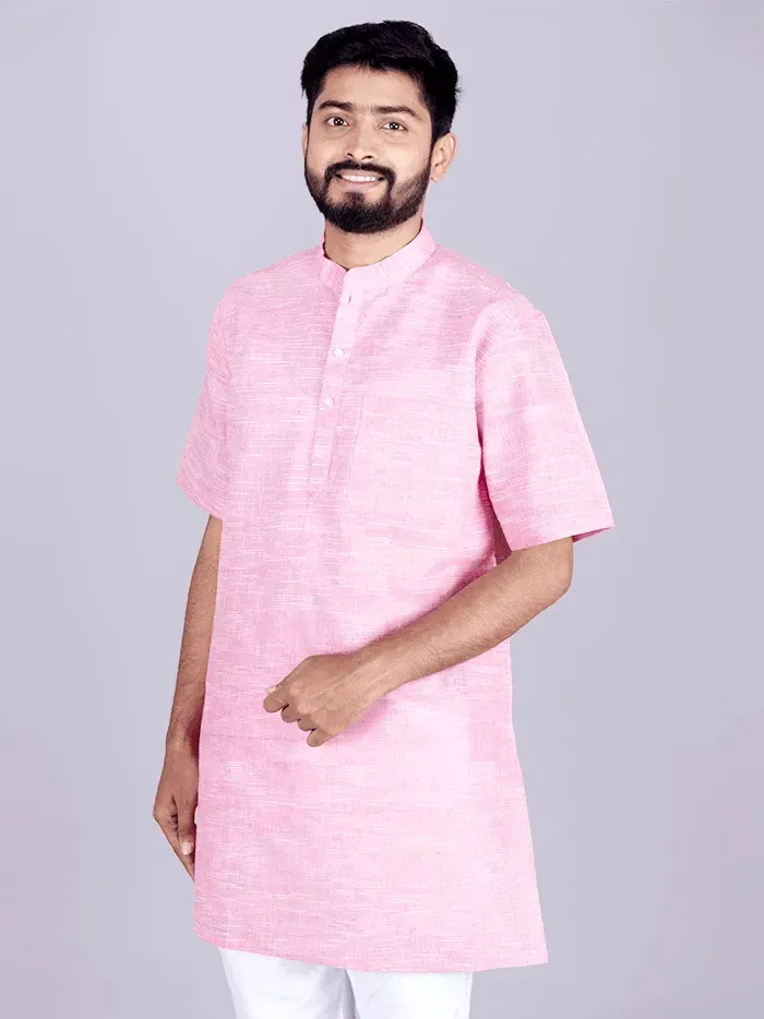 Pink Springs Handwoven Organic Cotton Men Kurta - WeaversIndia