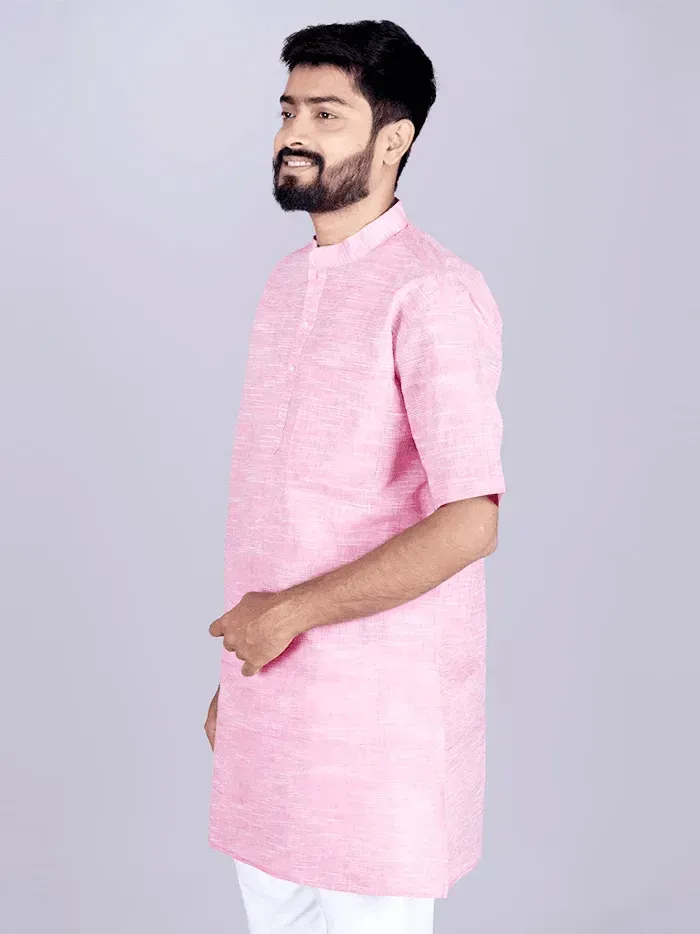 Pink Springs Handwoven Organic Cotton Men Kurta - WeaversIndia