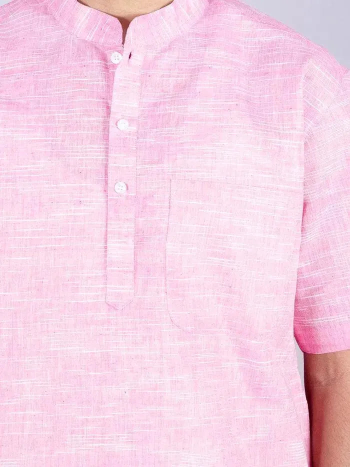 Pink Springs Handwoven Organic Cotton Men Kurta - WeaversIndia