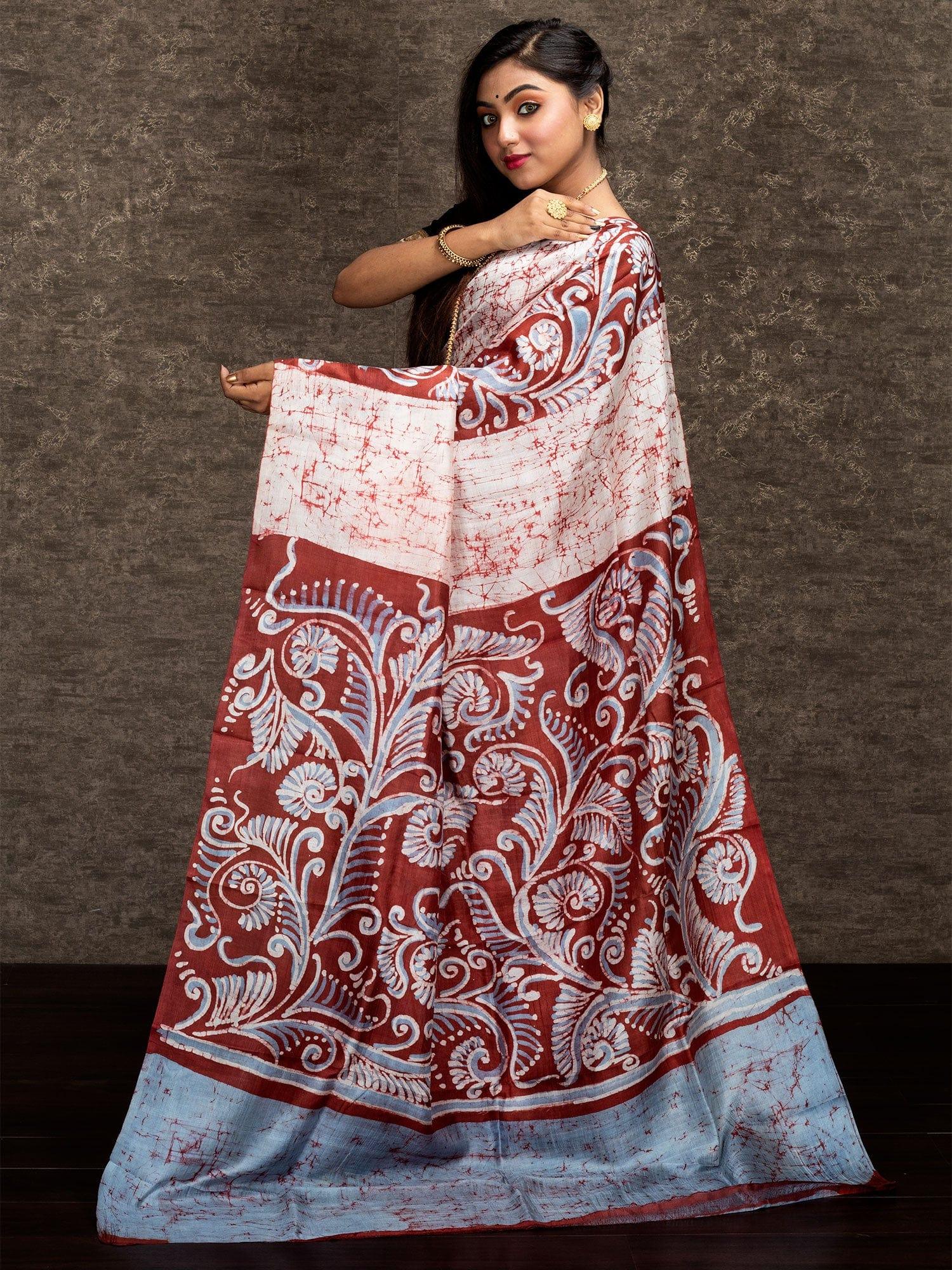 Red Beige Hand Batik Printed Pure Silk Mark Certified Bishnupuri Silk –  Dailybuyys
