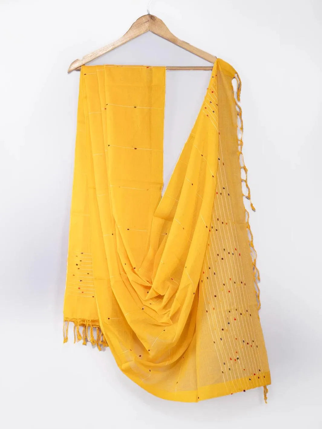 Saffron Handwoven Cotton Dupatta - WeaversIndia