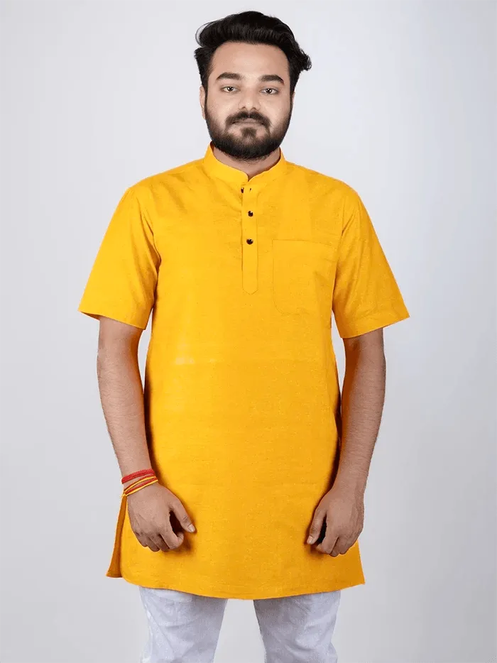 Saffron Handwoven Organic Cotton Men Kurta - WeaversIndia