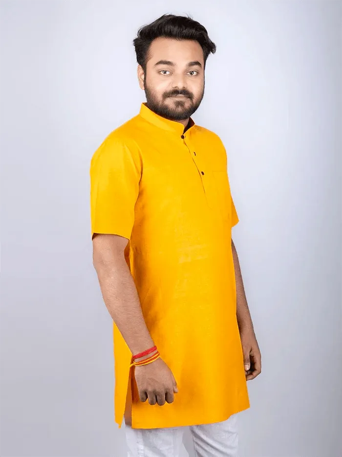 Saffron Handwoven Organic Cotton Men Kurta - WeaversIndia