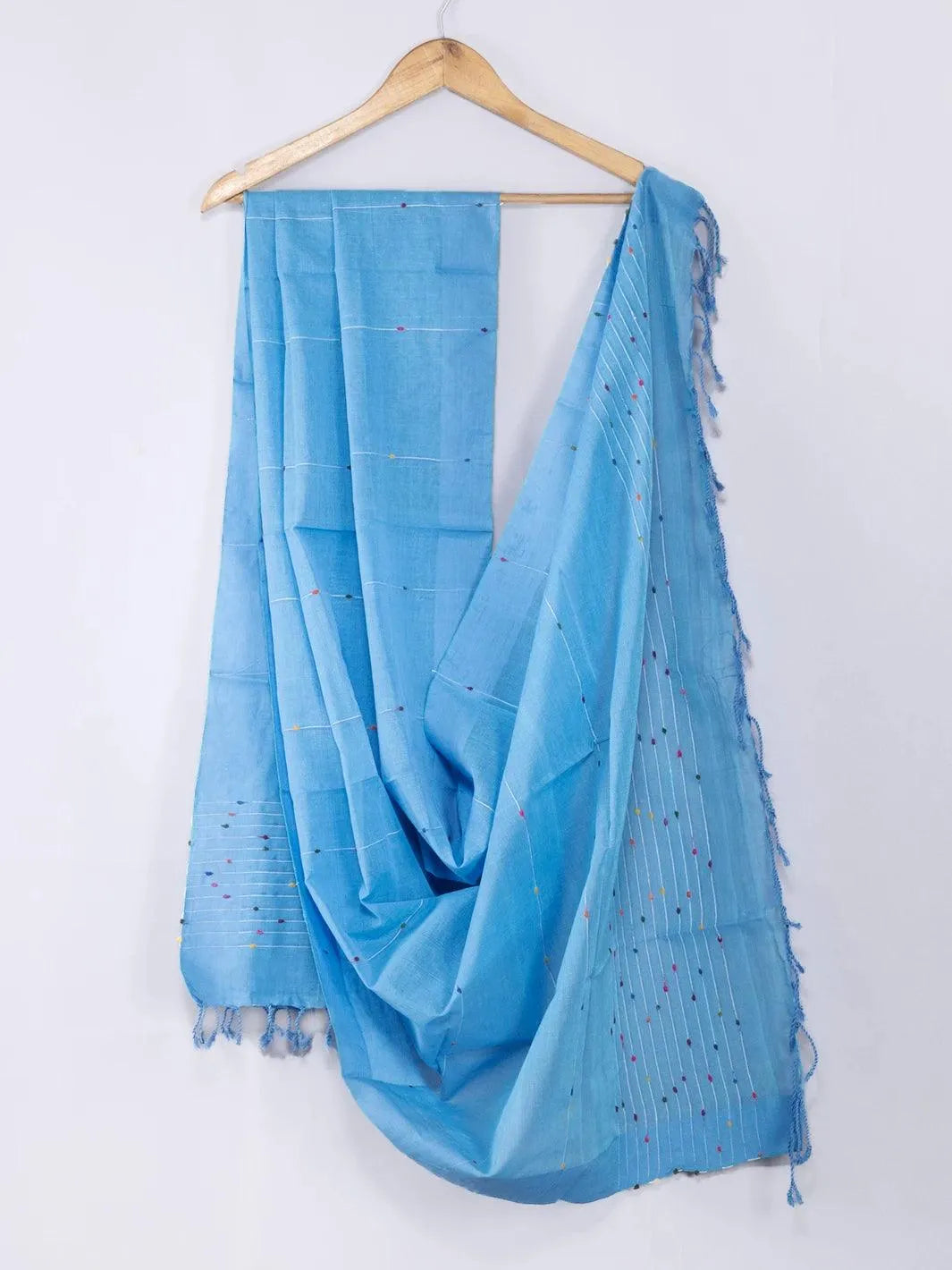 Sky Blue Handwoven Cotton Dupatta - WeaversIndia