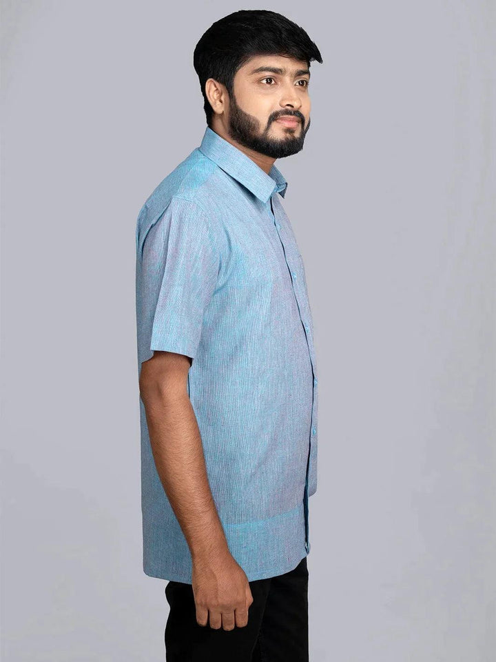 Sky Blue Handwoven Organic Cotton Formal Men Shirt - WeaversIndia