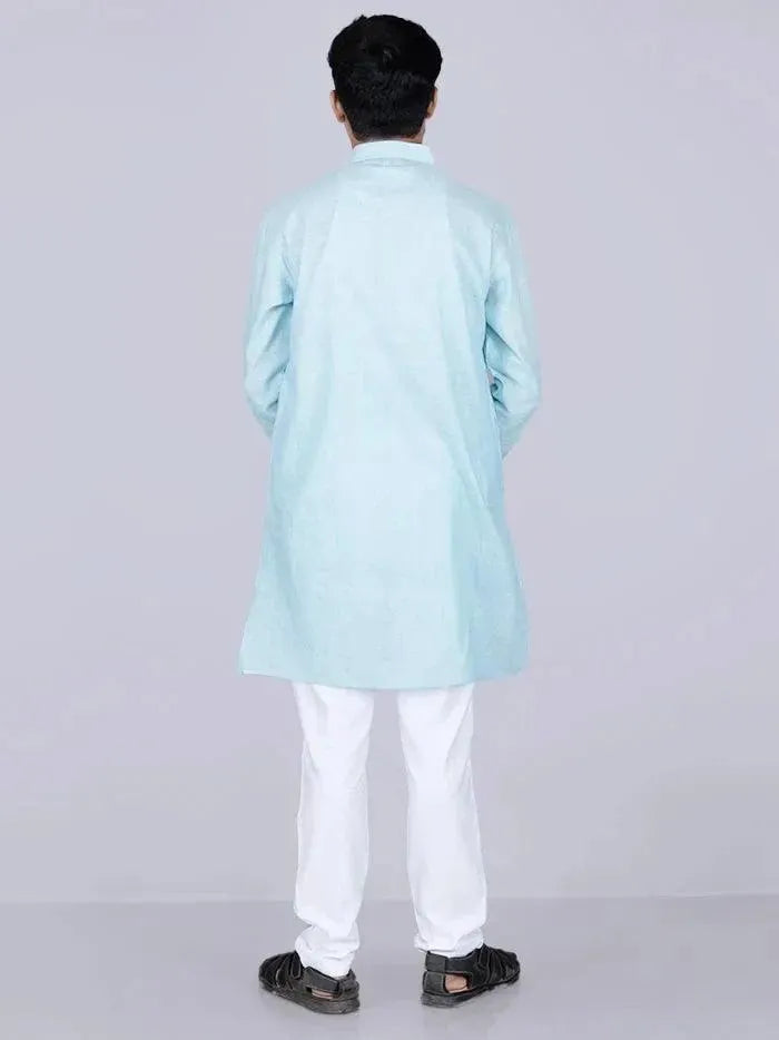 Sky Blue Handwoven Organic Cotton Men Kurta - WeaversIndia