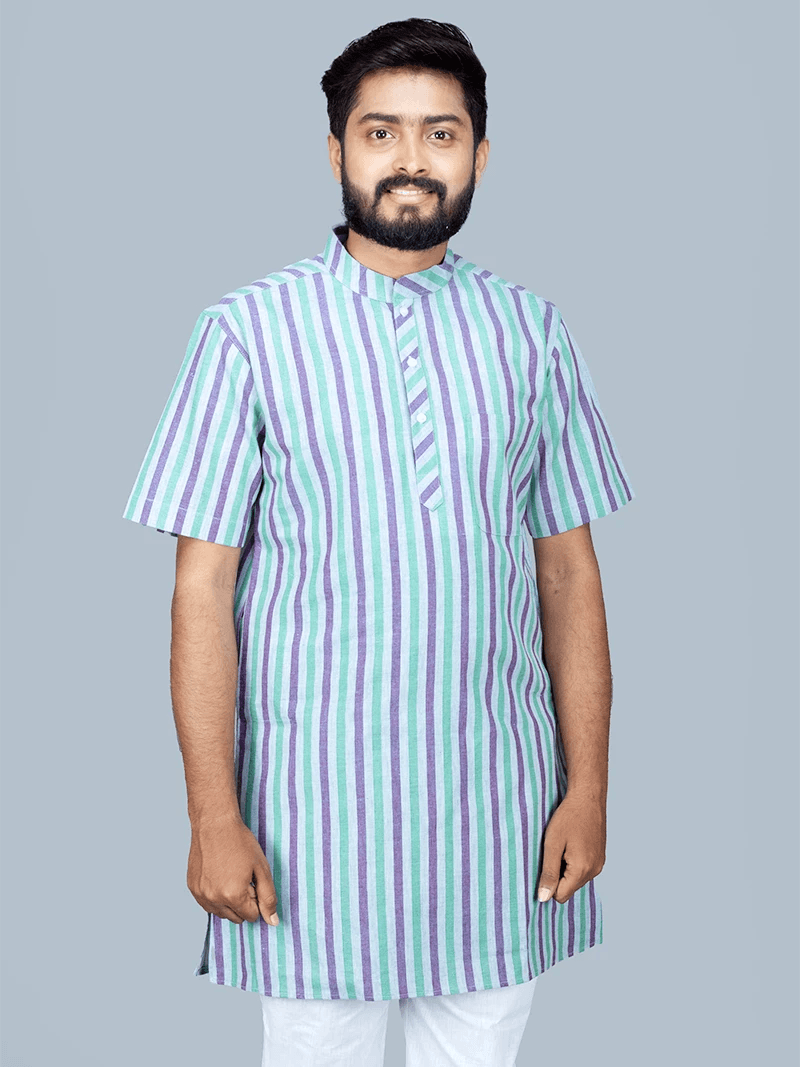 Striped Handwoven Organic Cotton Men Kurta - WeaversIndia