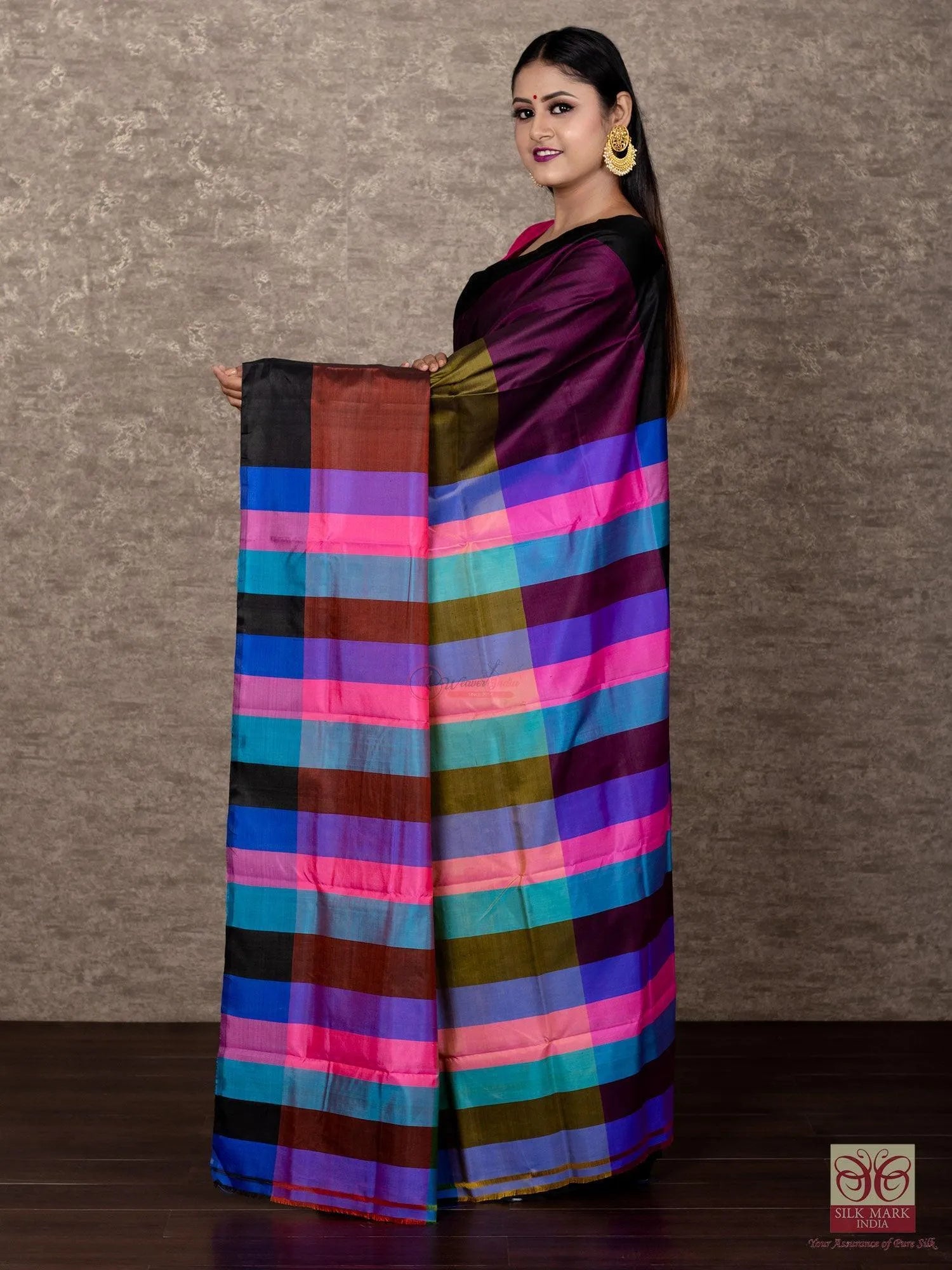 Unusual Multi Color Plan 4D Sonamukhi Silk Saree - WeaversIndia