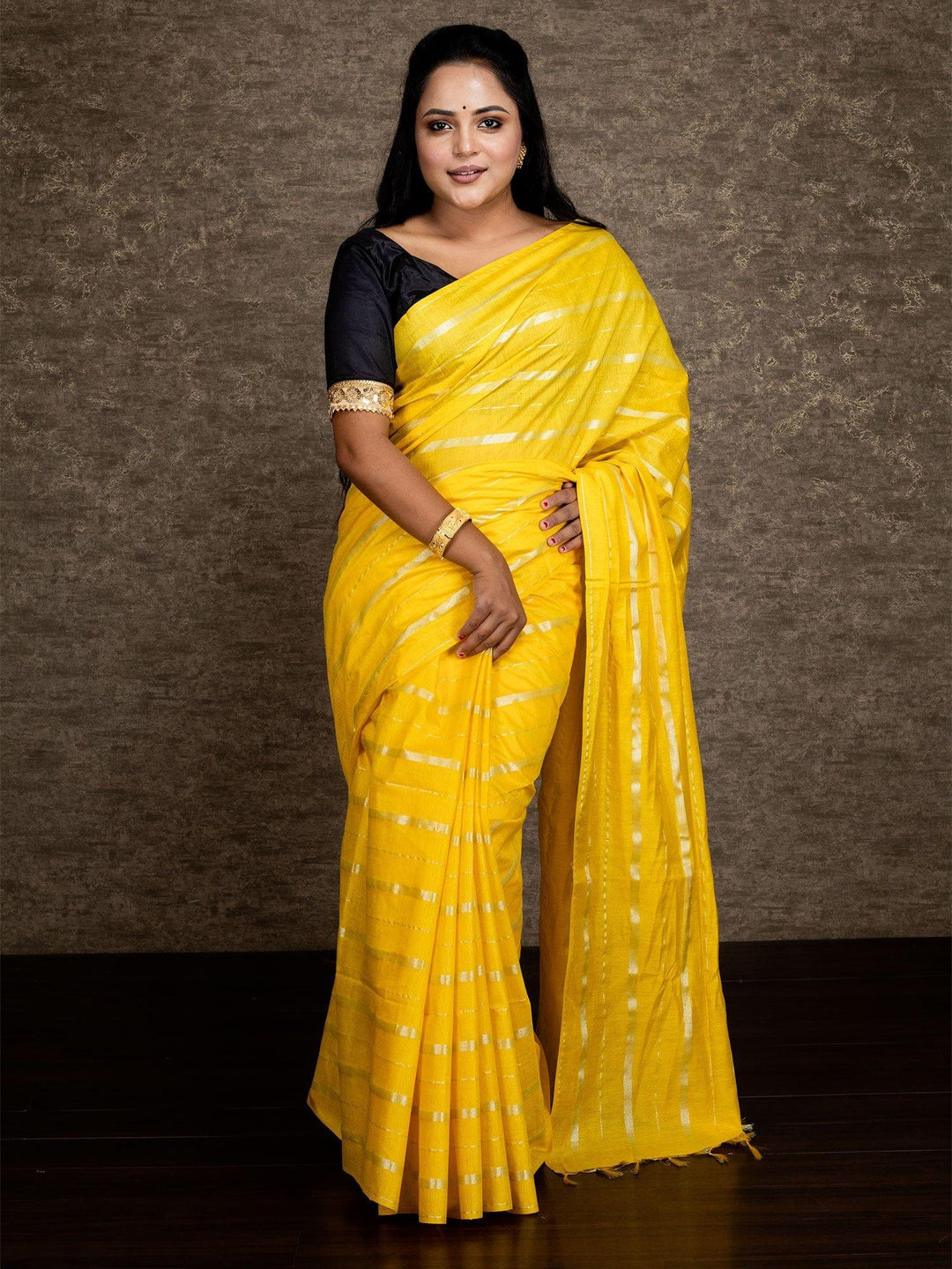 Unusual Yellow Woven Bhagal Puri Silk Saree - WeaversIndia